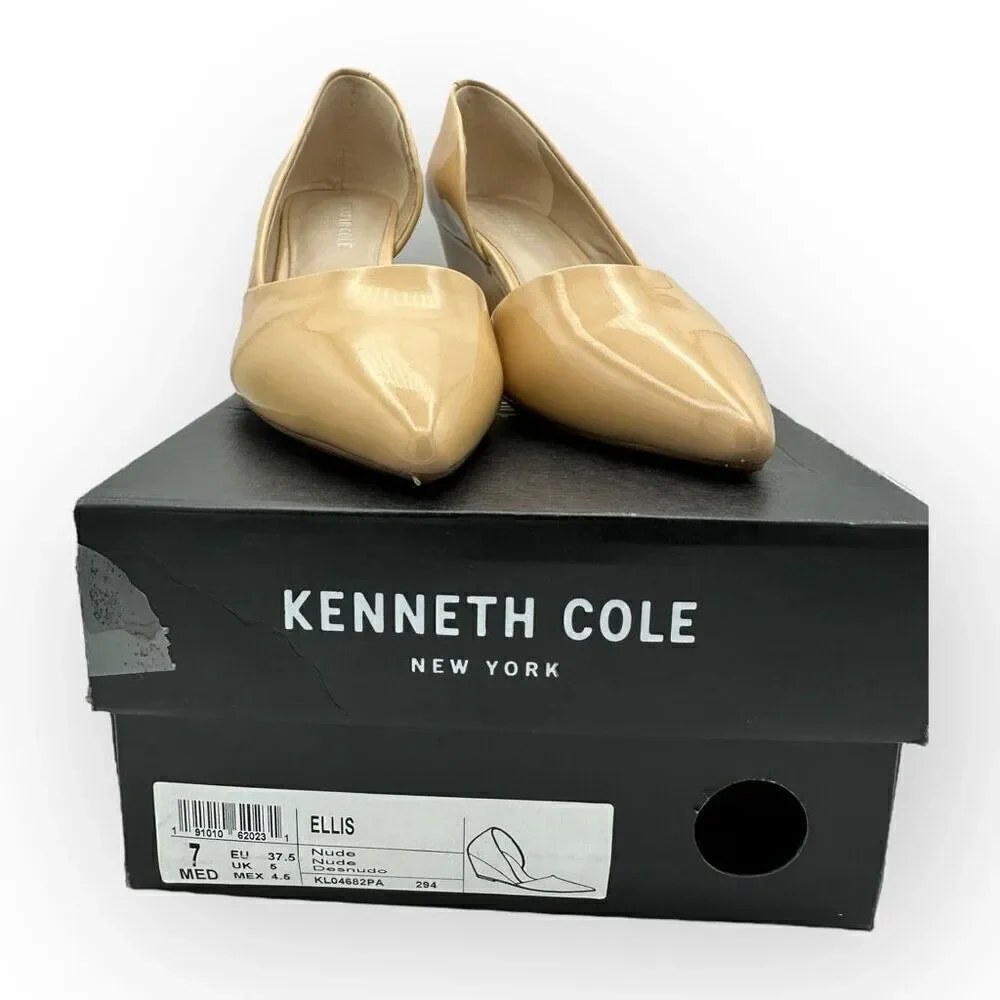 Kenneth Cole Womens Pointy Toe Leather Wedge Ellis Half d'Orsay Pumps Cream Sz 7